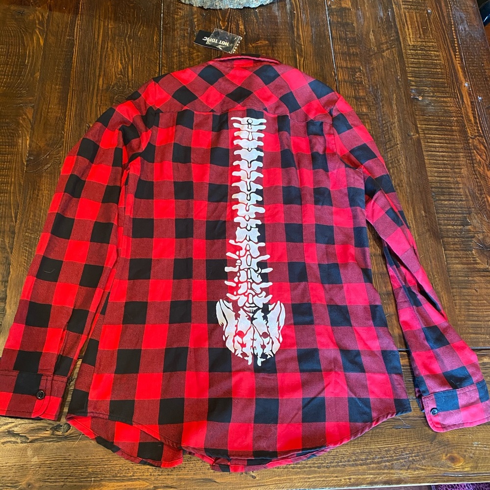 NWT Hot topic plaid skeleton spine top small